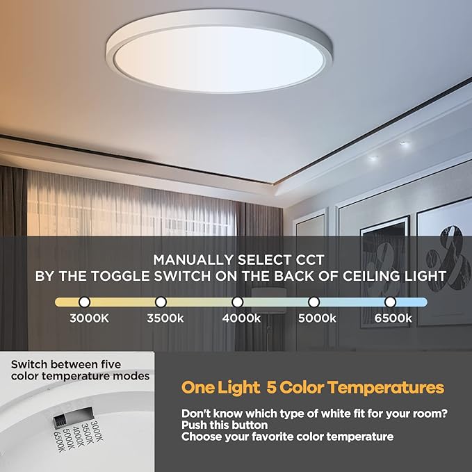 TALOYA Dimmable Flush Mount Ceiling Light,15.8Inch,24W,5 CCT,LED Ceiling Light Fixture for Bedroom,Kitchen,Living Room,White