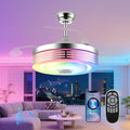 42" Modern RGB Ceiling Fan with Lights and Bluetooth Music Speaker,Color Change Motor Retractable Fandelier Ceiling Fan with Light and APP/Remote,6 Speed Silent Chandelier Fan for Bedroom Living Room