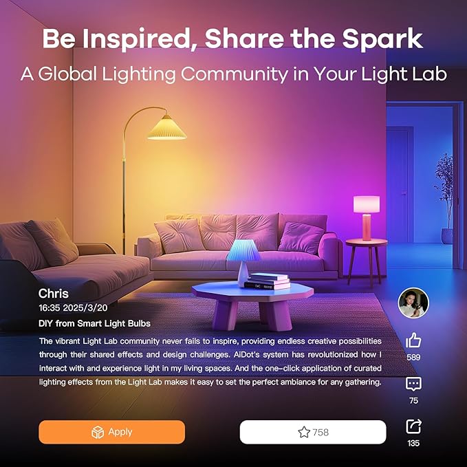 OREiN Matter Smart Light Bulb, 1600 Lumens 100W Equivalent Smart Light Bulbs, Color Changing Light Bulbs Work with Apple Home, Alexa, Google Home, SmartThings, A21 Smart Bulbs 2.4Ghz WiFi, 4Pack