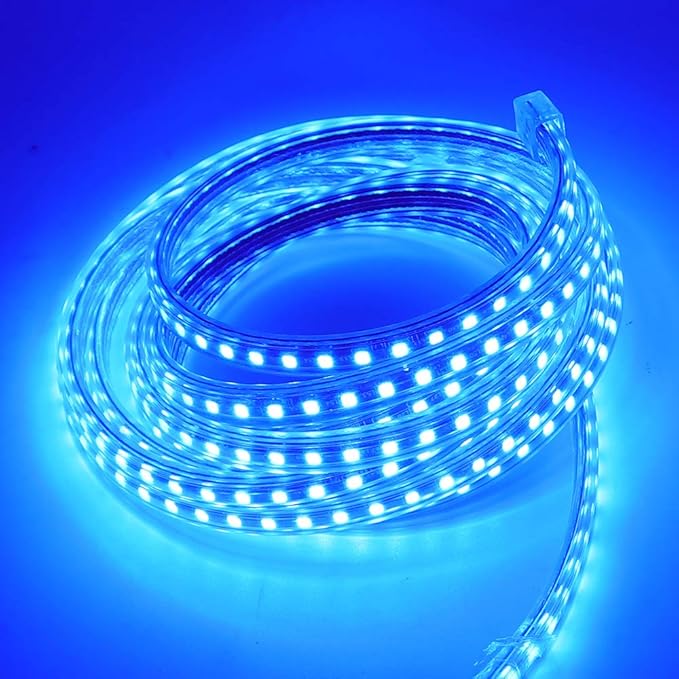 LED Light Strip Kit, AC 110-130V Flexible Waterproof Rope Lights, 13ft 5050 60 LEDs/M for Indoor Outdoor Commercial Lighting Decoration, Accessories Included, Blue