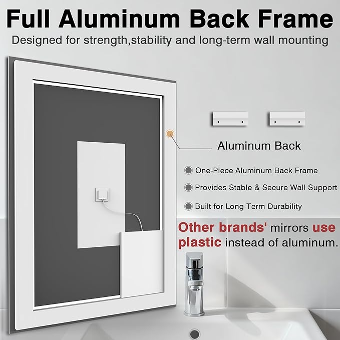 72"x36" Bathroom Mirror with Lights (Front and Backlit), Anti-Fog LED Lighted Bathroom Mirror, Stepless Dimmable Vanity Mirror, 3 Colors Smart Mirror (Horizontal/Vertical)