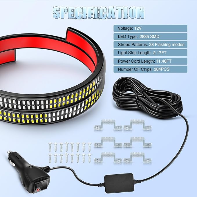 Nilight 2PCS 24 inch Truck Grille Strobe Lights Strip 384 LED Emergency Light Red White Flexible Side Flashing Warning Caution Safety Waterproof Lighting Kit for Trucks Tow Plow Construction Vehicles