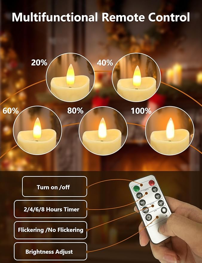 Rechargeable Flameless LED Candles with Timer Remote - 1.5'' x 2'' Flickering Tea Lights Candles for Valentines, Wedding, Party and Holiday Decor,Set of 12(Charging Cable Included)