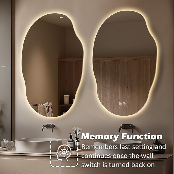 LED Bathroom Mirror with Lights 25x35, Dimmable Irregular Backlit Vanity Mirror with 3 Colors, Anti-Fog, Memory, Al-Alloy Lampshade, Frameless Smart Mirror for Bathroom (Horizontal/Vertical)