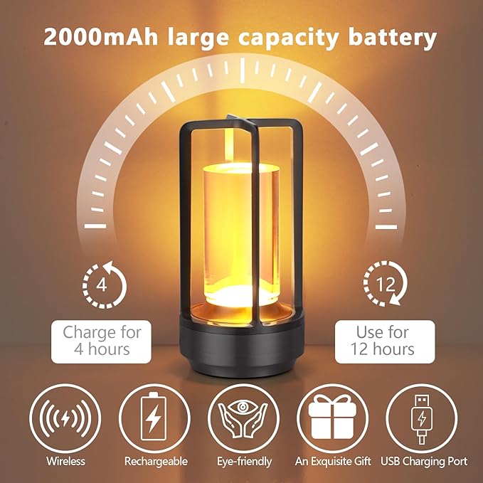 Small Table Lamp, Rechargeable Cordless Battery Operated LED Lamp, 3-Color Temperatures Dimmable Nightstand Lamp for Living Room, Bedroom, Outdoor Battery Powered Portable Touch Lamp (Grey)