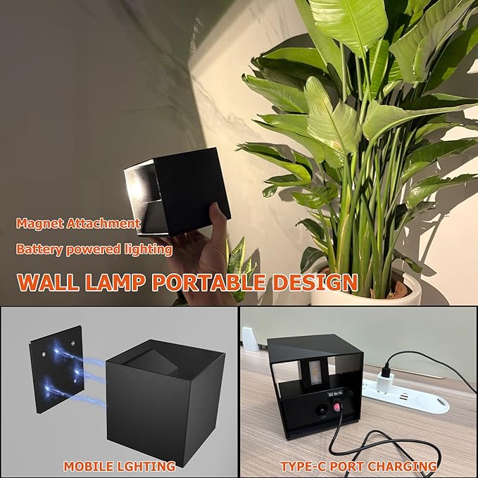 Motion Sensor Wall Light Up and Down, 2 Brightness Levels, IP65 Waterproof Wireless LED Indoor/Outdoor Wall Sconce, Battery Powered for Stairs Hallway Porch Patio, Black 2 Pack