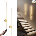 Motion Sensor Battery Operated Wall Sconce Set of Two - Modern Rechargeable Wireless Wall Lights with Remote Control, Dimmable, 3000K/4000K/6000K, Timer for Living Room, Hallway, Brass, 39.3 Inch