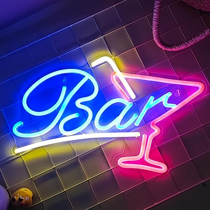 Bar Neon Sign Led Wall Decor Man Cave Neon Light Up Signs Wall Art for Bar Wine Home Room Bedroom USB Powered 15.3"x9.8"
