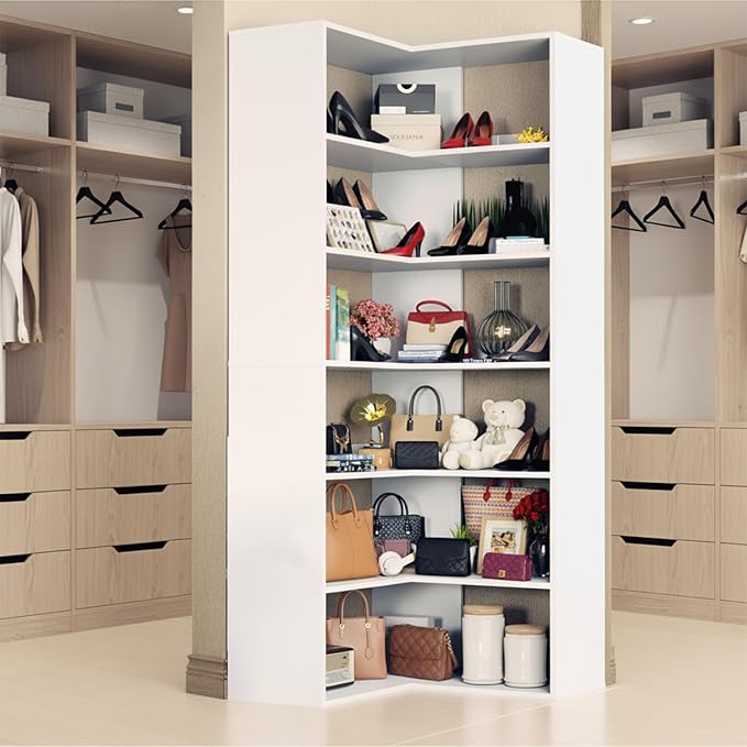 Anystyle 71 Inch Large Corner Shoe Rack for 40+ Pairs, 6-Tier L-Shaped Shoe Storage Cabinet Organizer, Freestanding Wooden Shoe Shelf for Closet, Entryway, Hallway, White