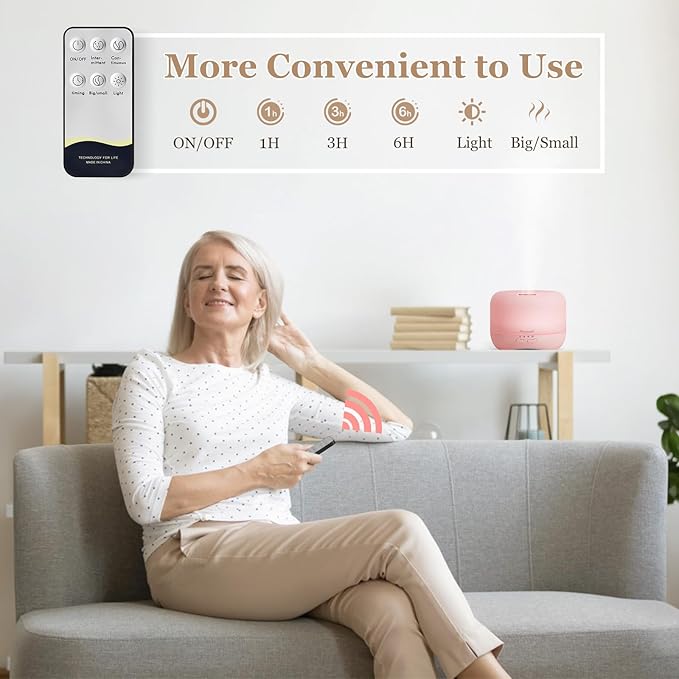 Aromatherapy Essential Oil Diffuser for Room: Air Humidifier Aroma Scent Cool Mist Colorful Lights Cute Small Large Waterless Auto Off Ultrasonic Diffusers for Home Bedroom Pink (300ml)
