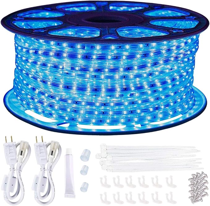 SURNIE LED Rope Lights Outdoor Waterproof 150ft Strip Lights Blue 110V Indoor Cuttable Connectable Lighting installations for Bedrooms, Stairs, Wedding Parties, Backyards, Pool, Not Tube Rope