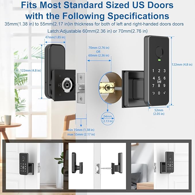 Foxgard Fingerprint Door Lock – 5-in-1 Biometric Smart Lock with Keypad, App Control, Key, Auto-Lock, Electronic Deadlock – Keyless Entry for Bedroom, Office, Indoor Use – Includes 2 IC Cards
