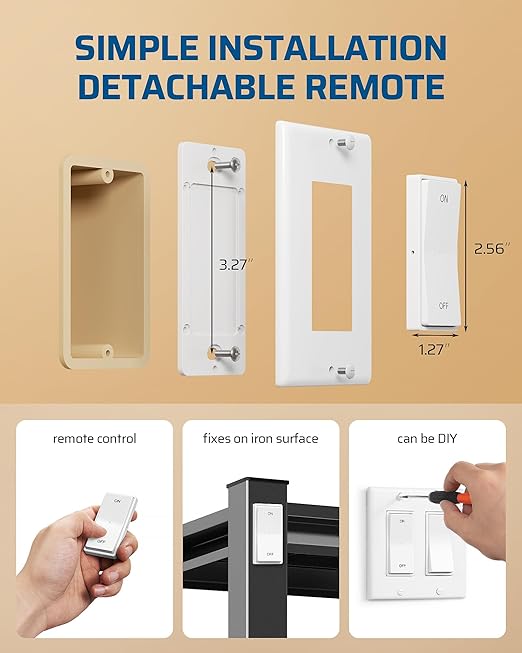DEWENWILS Remote Control Outlet, Magnetic Wireless Light Switch, 100FT Decorator Rocker Wall Switch, Remote Outlet forLamps, Fans, Household Appliance, 15A/1875W, 2 Remote and 1 Outlet