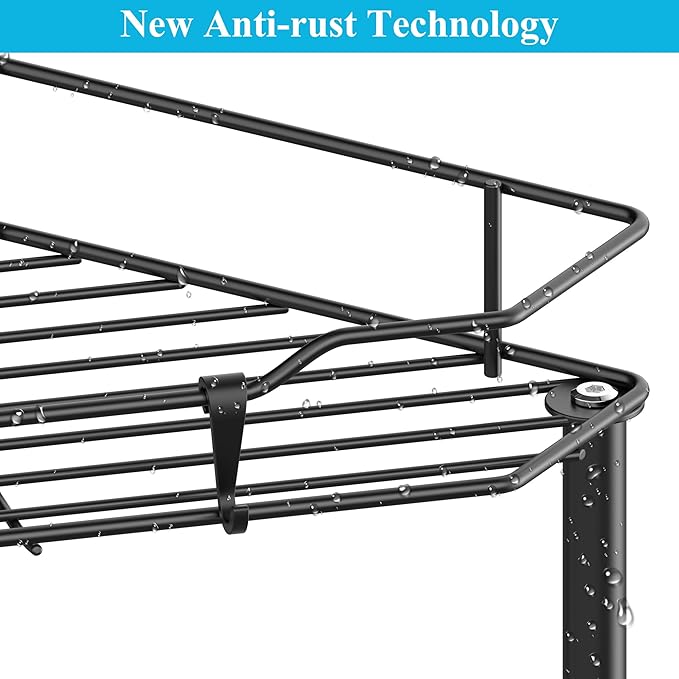 HuggieGems 4 Tier Floor Standing Corner Shower Caddy Organizer Shelf with Hooks, Bathroom Shelves Stand Rack, Matt Black