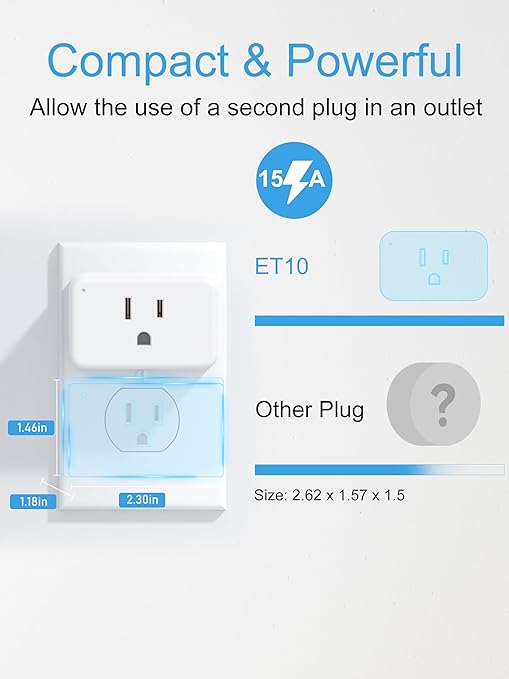 EIGHTREE Smart Plug 15A, Smart Plugs That Compatible with Alexa & Google Home & SmartThings, No Hub Required, WiFi Outlet with Remote Control, Timer & Schedule, 2.4GHz WiFi Only, 4 Packs