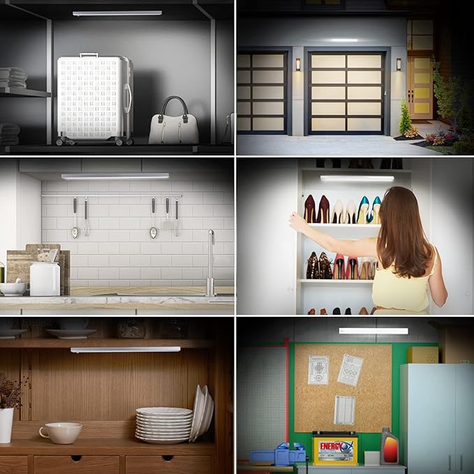 60 LED Closet Lights Battery Powered, BLS Super Bright Under Cabinet Lighting, Motion Sensor Light, Wireless, 2400mah Rechargeable Operated, 120 Days Run Time, 6000k Clean White-13 Inches