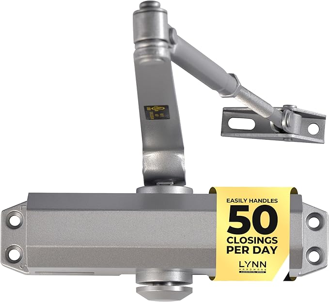 LYNN HARDWARE Light Duty Automatic Door Closer (Silver) - Highly Durable Cast Aluminum, Commercial or Home Use, Adjustable Speed Controls, 3 Mounting Options, 3 Hour Fire Rated (DC5003 Model)