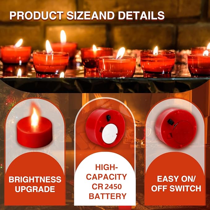 Tea Light Candles with Remote Control,50pack Flickering Flameless LED Candle,Long Lasting 400+Hours,Battery Operated with Timer for Home Decoration Seasonal &Festival Celebration Red