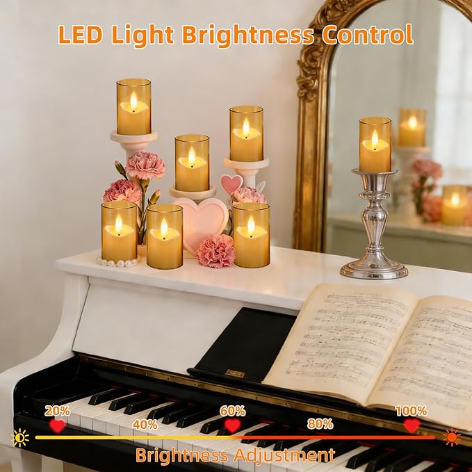 Rechargeable Acrylic Flameless LED Candles with Timer Control, Long Lasting Electric Tealights, Flickering Warm Glow Votive Candles for Holiday & Daily Decoration, (Set of 6, Amber)