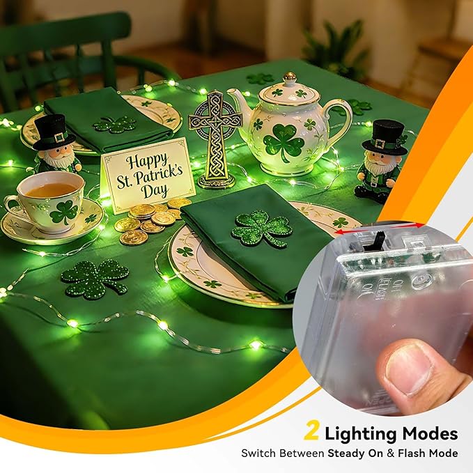 LitHome 4 Pack Green Fairy Lights Battery Operated, 20 FT 60 LED Twinkle Lights Battery Operated 2 Modes Indoor, Waterproof Christmas Lights for St Patrick’s Day Party Wreath Tree Garland Table Decor