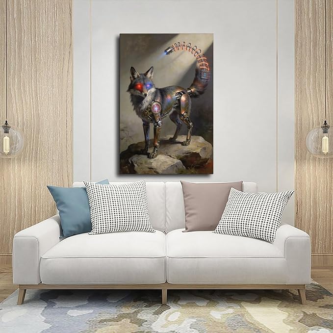 Framed Steampunk Fantasy Wall Art for Modern Living Room TV Wall Futuristic Industrial Style Decor Statement Artwork 24x36inch(60x90cm)