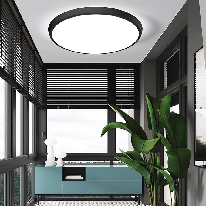 12 inch Flush Mount LED Ceiling Light Fixture, 3000K/4500K/6500K Selectable Ceiling Lights, Ultra Thin Round Black Ceiling Lamp for Living Room, Bedroom, Kitchen, Bathroom, Hallway, Non-dimmable