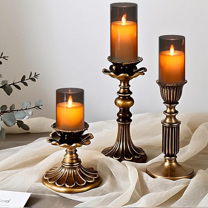 DRomance Black Glass Flameless Candles with Remote Timer Moving Wick Battery Operated LED Flickering Pillar Candles Plastic Dinner Wedding Christmas Holiday Decor D3 x H4, 5", 6"