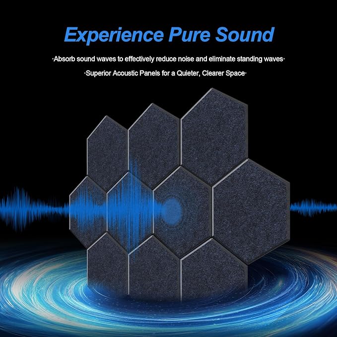 Mollywell Hexagon Acoustic Panels 14x12 - Reduce Echo & Reverb, Noise Blocking Wall Tiles for Study & Library, Ink Blue Sound Absorbing Panels