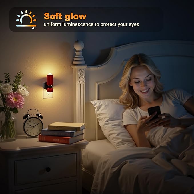 JandCase Night Light, Night Lights Plug Into Wall, 3000K Warm White, 0-100LM Adjustable Brightness, Dusk to Dawn Sensor, Plug in Night Light for Bedroom, Stairway, Bathroom, Hallway
