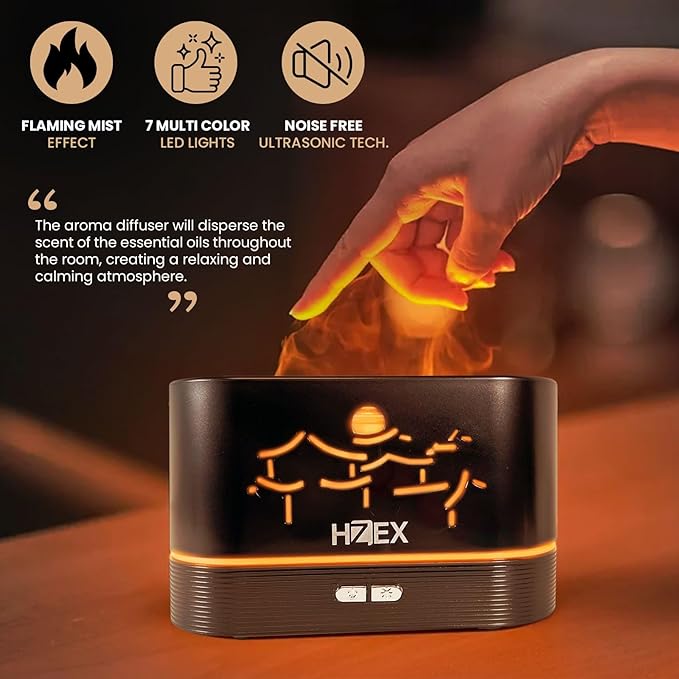 Colorful Flame Aromatherapy Diffuser – 200ml Ultrasonic Essential Oil Diffuser with 7 LED Lights & Whisper-Quiet Design – Cool Mist Humidifier for Relaxation, Bedroom, Yoga, Meditation & Home Décor