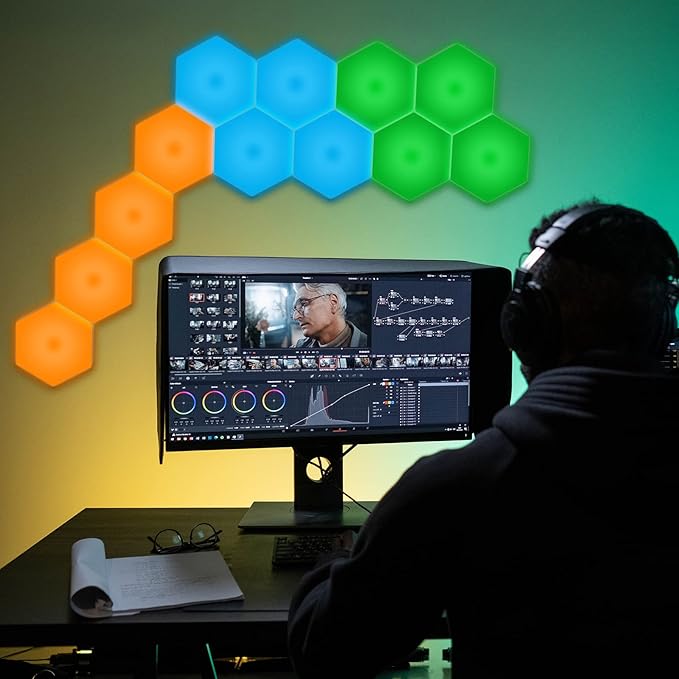 Hexagon Lights, Smart LED Wall Lights with Remote, 13 Colors Touch-Sensitive DIY Modular Assembled RGB Wall Panels, Hex Light with USB-Power for Autism, Game Room Decor, Party (6-Pack)
