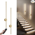 Motion Sensor Battery Operated Wall Sconce Set of Two - Modern Rechargeable Wireless Wall Lights with Remote Control, Dimmable, 3000K/4000K/6000K, Timer for Living Room, Hallway, Gold, 39.3 Inch