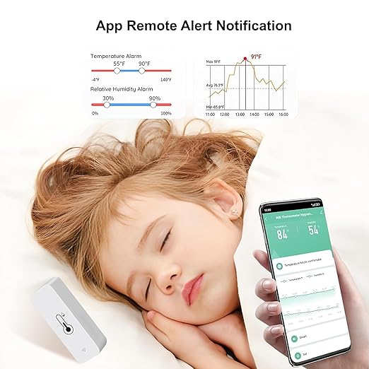 PHOVOLT WiFi Hygrometer Thermometer Sensor for Home, Indoor Outdoor Wireless Temperature Humidity Sensor Monitor with Remote App Notification Alert, Work with Tuya app, for Home Greenhouse (3-Pack)