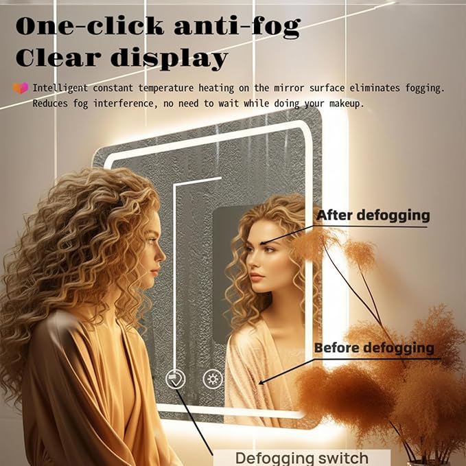 LTFUUAI 24"X32" LED Bathroom Mirror with Lights, Smart Touch 3-Color Dimming Lighted Vanity Mirror Wall Mounted, Anti-Fog Shatterproof with Front & Back Light, for Bathroom Vanity