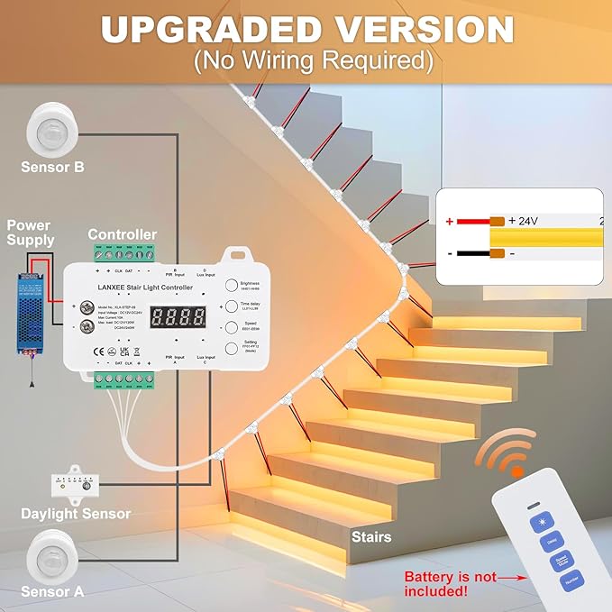 Smart Motion Sensor Stair Light for Indoor, No Wiring Required 40 inches Long COB LED Stair Lights Indoor with Remote Controller (Warm White 3000K,16 Stairs)