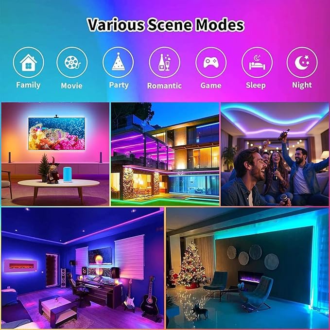 CHARKEE 130FT LED Strip Lights for Bedroom, RGB Color Changing Lights with Music Sync, Bluetooth App & Remote Control, 24V LED Light Strip for Room, Kitchen, Party & Home Decor (65.6ft*2)