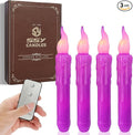 Magical Candlesticks Flameless Taper Candle, 4pcs Real Wax LED Tapered Candles Remote Dipped Candle 6inches Battery Chandelier for Enchanting Weddings Harry Potter Inspired Vigils (Purple)