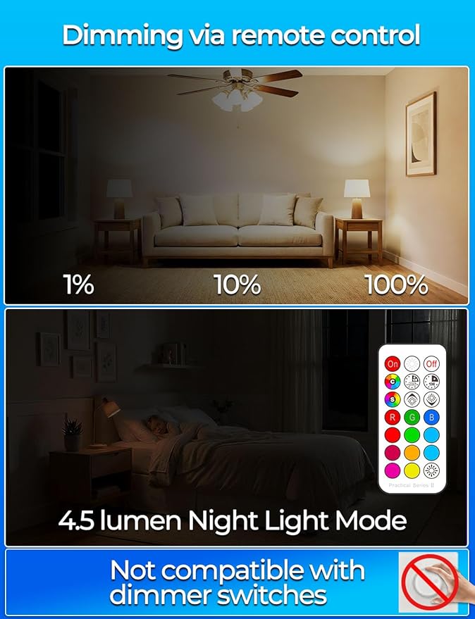 ILC RGB LED Light Bulb, Color Changing Light Bulb, 40W Equivalent, 450LM, 2700K Warm White 5W E26 Screw Base RGBW, 12 Color Choices - Timing Infrared Remote Control (8 Pack)