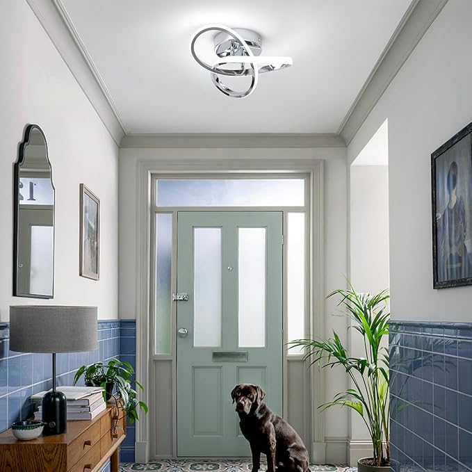 Modern LED Ceiling Lights, 9.5in Chrome Hallway Ceiling Light fixtures 22W Cool White 6000K, Flush Mount Ceiling Light for Kitchen,Aisle, Entrance, Bedroom, Bathroom, Living Room