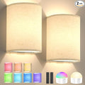 Battery Operated Wall Sconce Set of Two: 10000mAh Wireless Wall Light with Rechargeable Magnetic Bulb - Dimmable Wall Lamp with 7 RGB Colors - Linen Shade Sconces with Remote for Bedroom Living Room