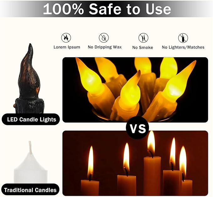 Magical Candlesticks Flameless Taper Candle, 2pcs Black LED Tapered Candles Remote Dipped Candle 6inch Battery Chandelier for Enchanting Weddings and Harry Potter Inspired Vigils(LW2P-BA)