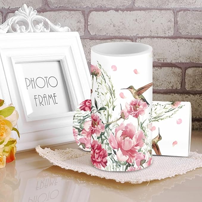 Bird Floral Flameless Candles 2 Pack 6 x 3 inch Battery Operated Candles with Multicolor Timer Remote Control LED Fake Candles for Warm Light Dinner Table Home Decor