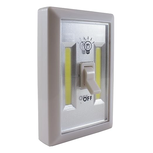 LitezAll COB LED Cordless Light Switch | 200 Lumen Battery Operated Wireless Wall Light | Stick On Tap Light for Closet, Under Cabinet, Shed & Pantry | Magnetic & Hook/Loop Mounting, AAA Included