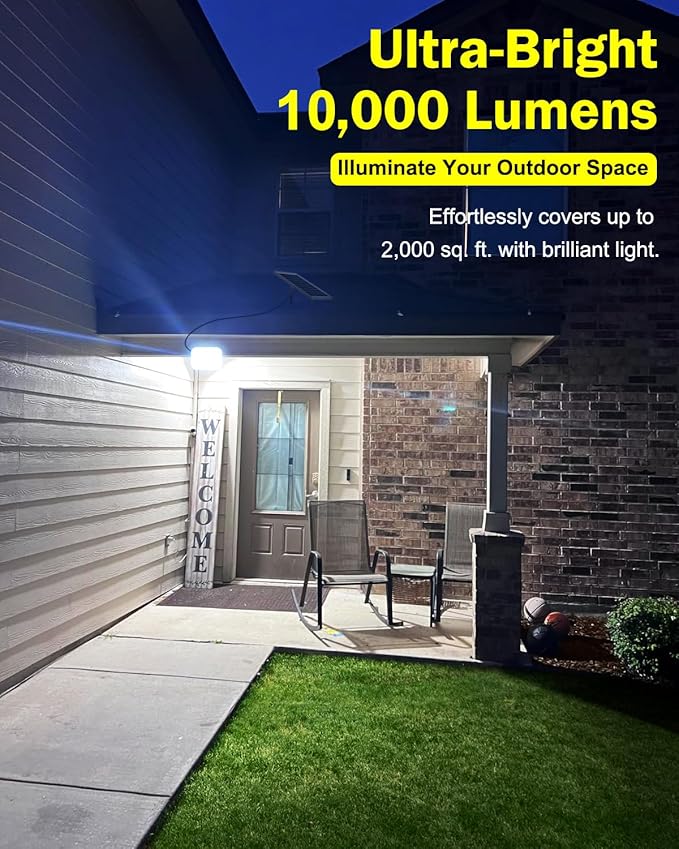 Solar Flood Lights Outdoor Dusk to Dawn:Heavy Duty Security Patio Light Waterproof with Remote Control, 10000 Lumen LED Automatic Wall Lamp for Outside Landscape, Pathway, Yard, Barn, House (20000MAH)