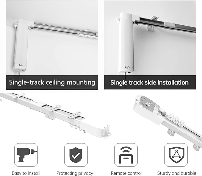 Smart Electric Curtain Ceiling Mounted Motorized Motor System Adjustable Track Length Compatible with Alexa Google Siri Apple 98-177in.