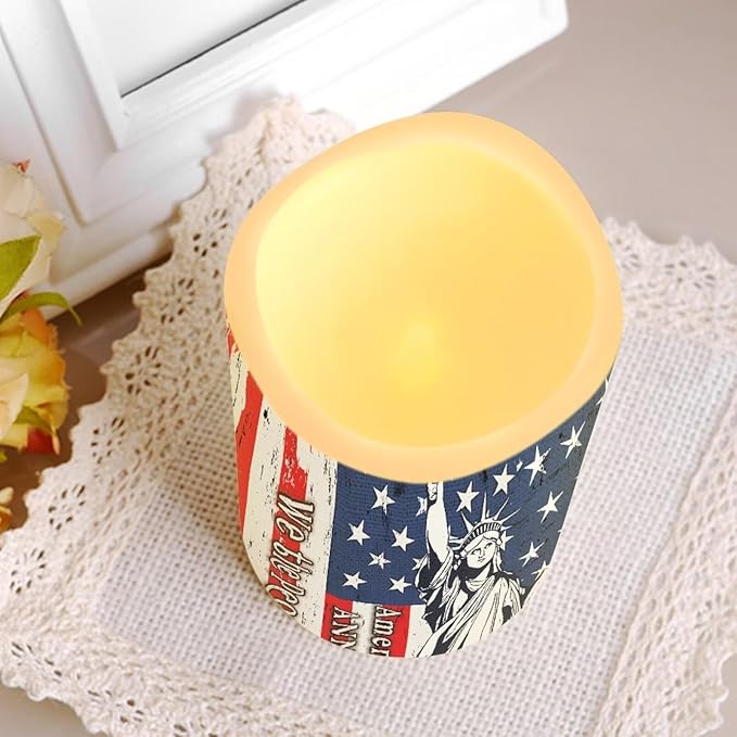 Statue of Liberty Flameless Candle 250th Anniversary Led Lights with Battery Operated Remote Control American Flag Independence Day Candles for Vintage Room Decor, 4 Pack