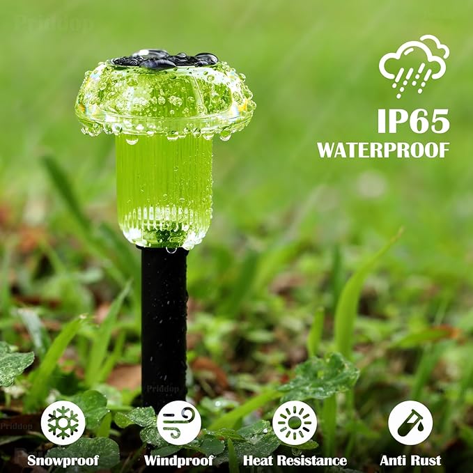 Solar Lights Outdoor Pathway Waterproof 8 Pack Green LED Green Stake Acrylic Mushroom Decorative Garden Lights for Yard Landscape Patio Outside Decorations