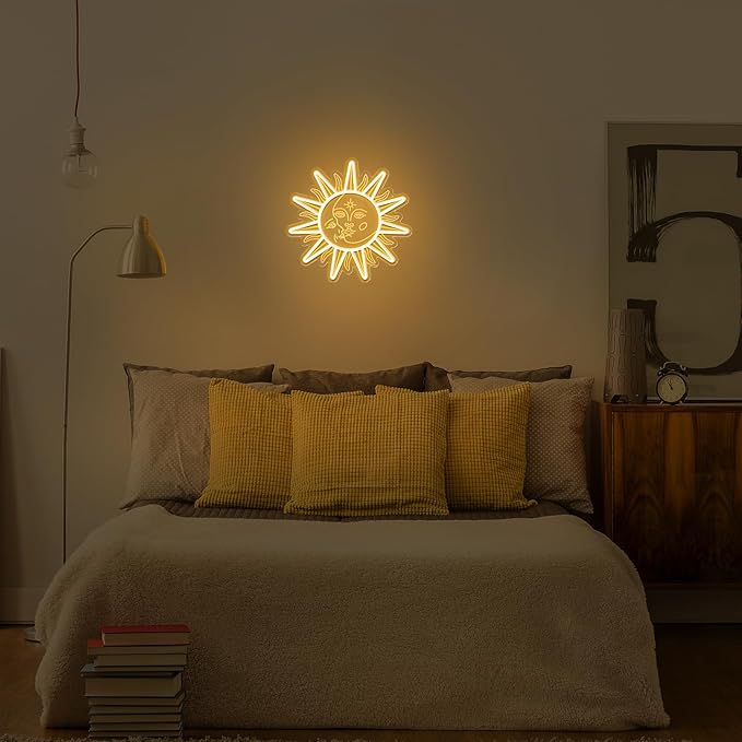 Sun and Moon Neon Led Sign, Sunflower Neon Sign, Boho Style Wall Decor for Bedroom Dorm Living Room Man Cave