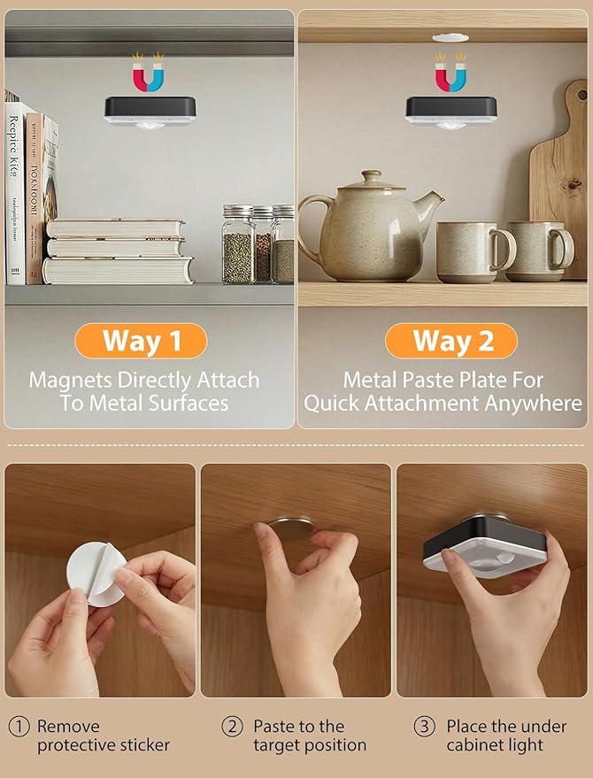 GBEAST 6 Pack Under Cabinet Lighting, Puck Lights with Remote, Motion Sensor Light Indoor, 3 Color Temps & 9 RGB Dimmable Closet Light, Rechargeable Cabinet Lights for Kitchen, Bedroom, Shelf(Black)