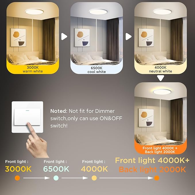 TALOYA Flush Mount Ceiling Light with Remote,3000K-6500K Adjustable,2000K Nightlight,15.8 Inch, Led Low Profile Ceiling Lights for Bedroom, Living Room, Kitchen, White